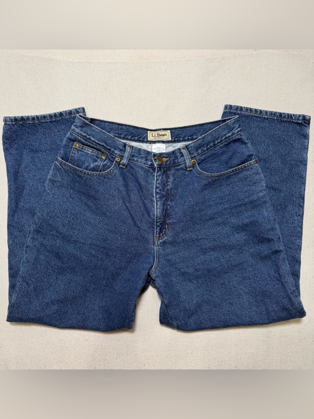 L.L. Bean Relaxed Fit Jeans Dark Blue Denim Jeans Floral Flannel Lined